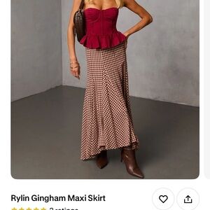Vici burgundy gingham maxi skirt